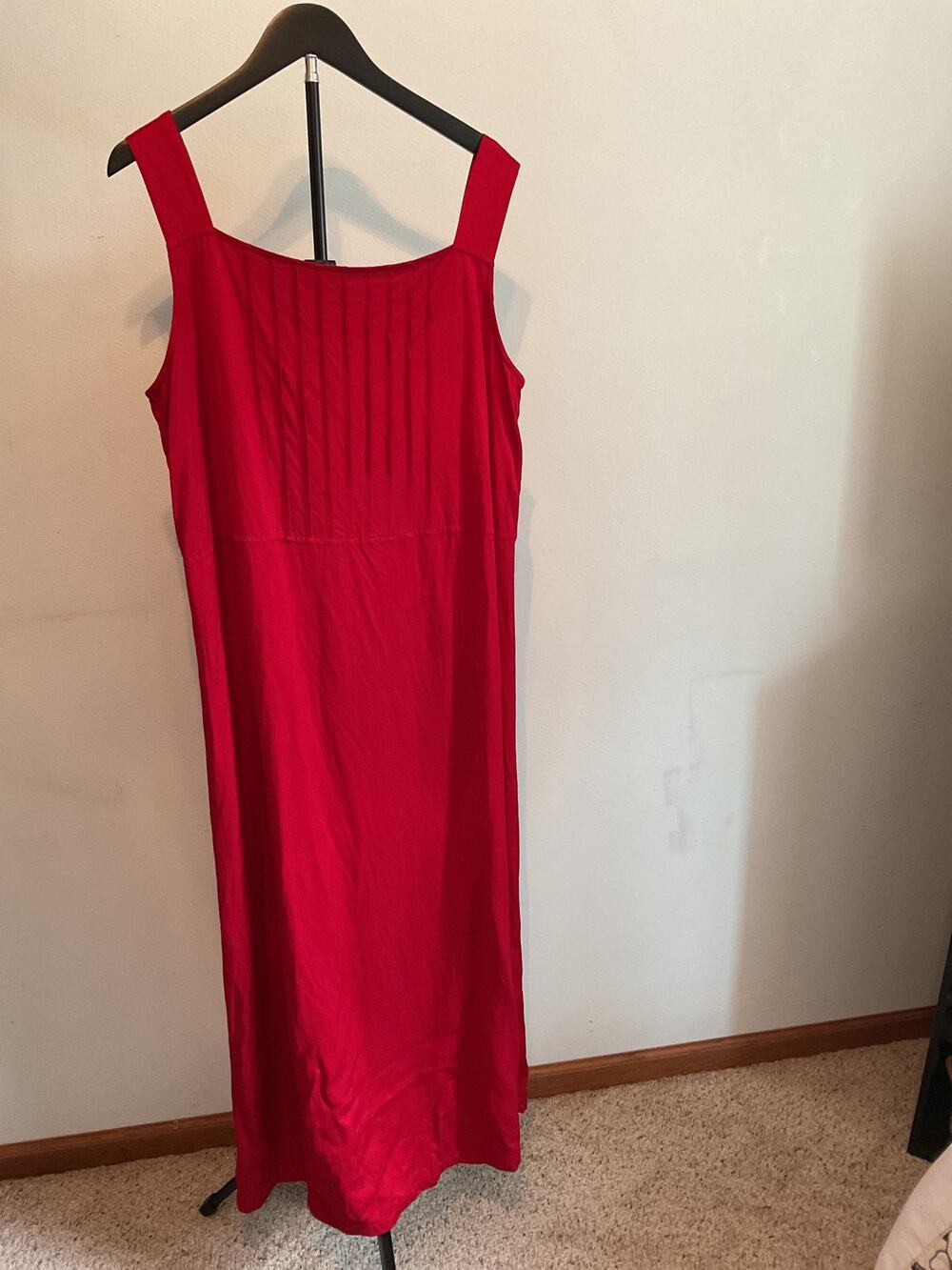 Coldwater Creek Red 100% Rayon Dress Plus Size 1X Pleated Pintuck Casual Midi